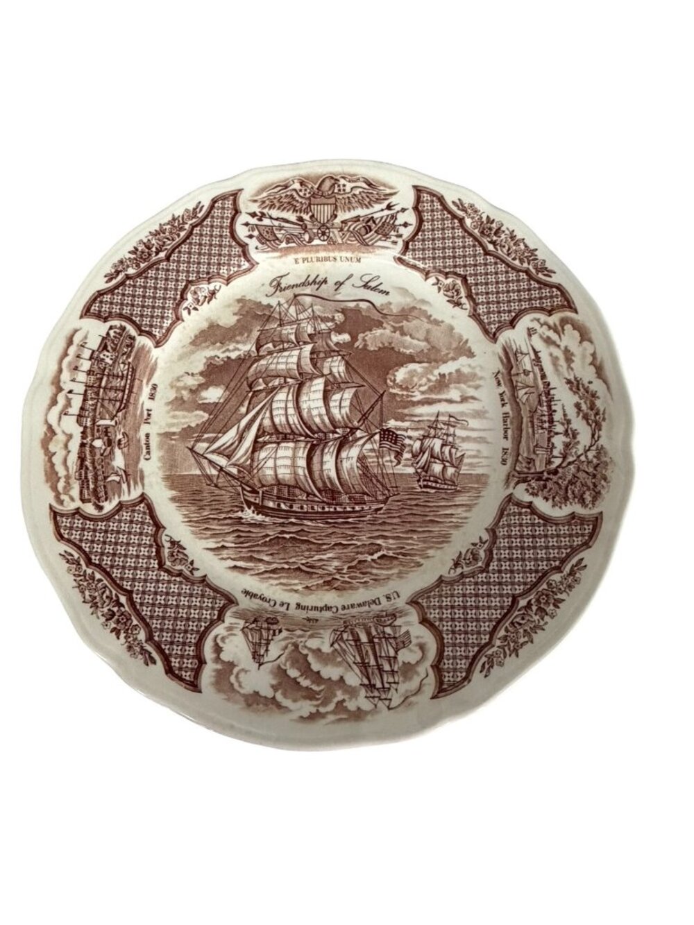 Alfred Meakin Fair Winds Friendship of Salem Brown Transferware Plate 10.5 Inch